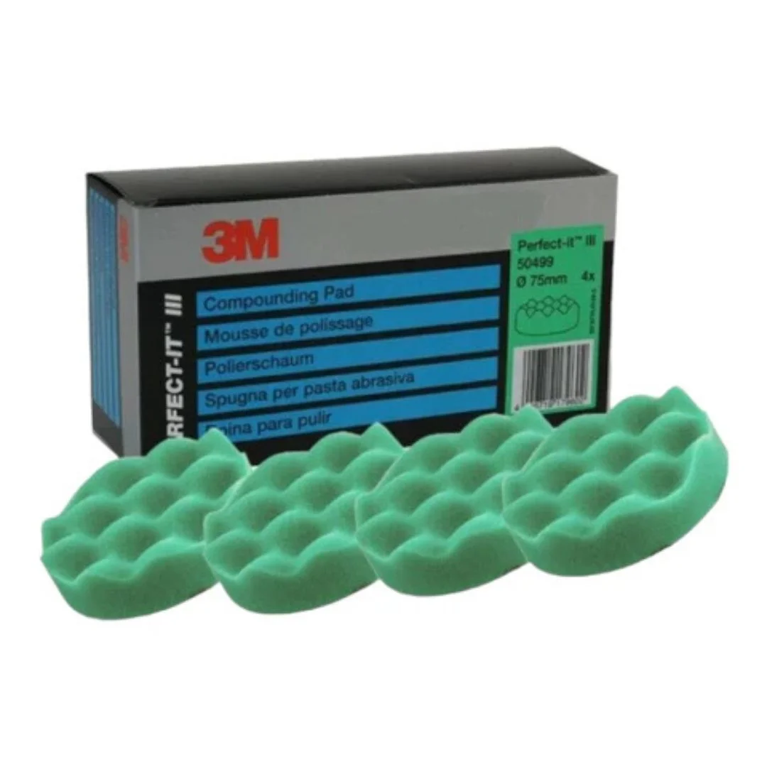 3M Perfect-It III Green Foam Compounding Pad - 75mm (PN 50499) - Heavy-Cut Spot Repair Pad for Precision Paint Correction